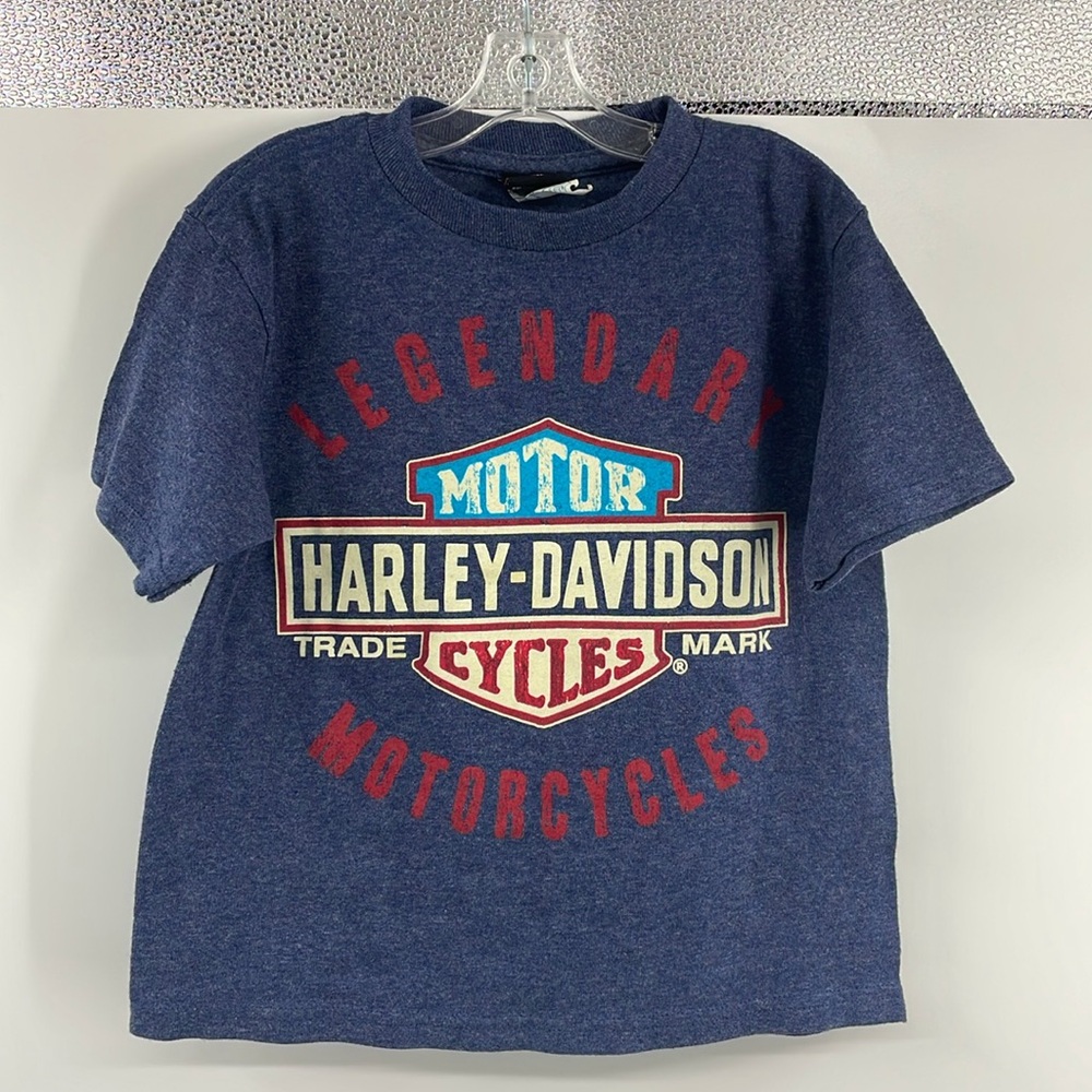 Legendary Harley Davidson Motorcycles blue emblem shirt Size 4